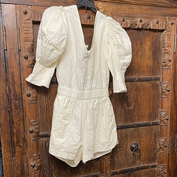 Sea NY Thora Thread Pull Romper In Cream Cotton Size 6 - Picture 3 of 13